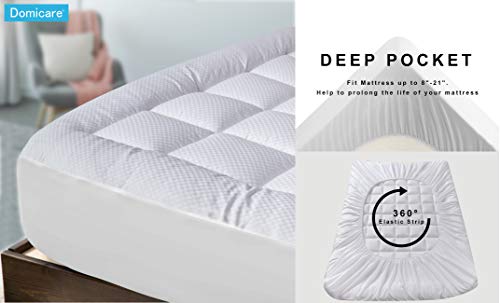 DOMICARE Queen Mattress Pad Cover - Cotton Down Alternative Quilted Pillowtop Mattress Pad with Deep Pocket (8"-21") - Hypoallergenic Overfilled Cooling Fitted Mattress Topper - Thumbnail 6