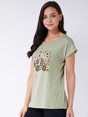 Image of Modeve Women Printed Cotton Blend Half Sleeve Round Neck T-Shirt for Summer