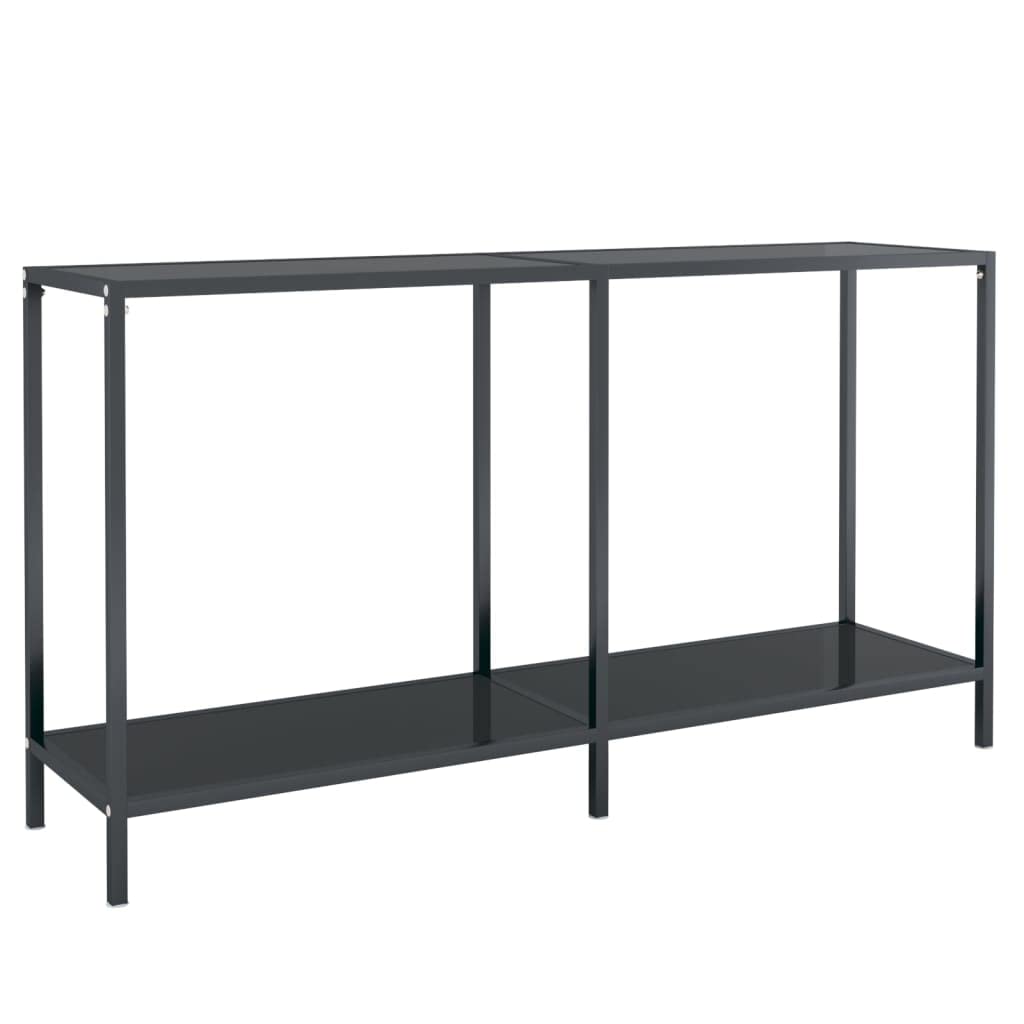 Stolik konsolowy, czarny, 140 x 35 x 75,5 cm, szkło hartowane ze stalową ramą, stół do przedpokoju z półką, nowoczesny design do salonu, przedpokoju