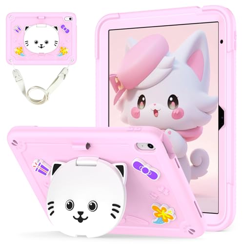 Étui pour iPad 10e génération 2022 antichoc rose avec support chat