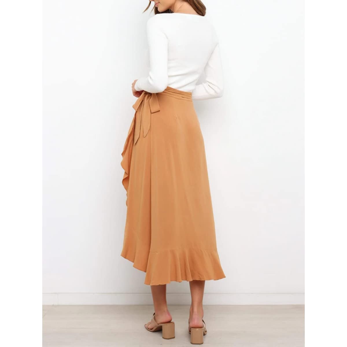 Daysskk Jupes portefeuille asymétriques à volants pour femme, jupe d'été bohème, longueur midi