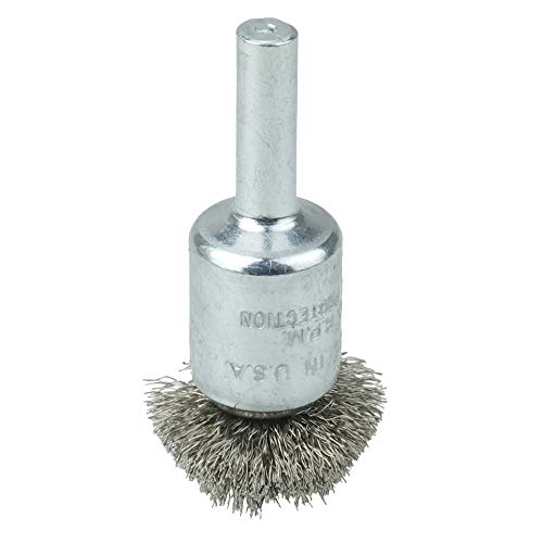 Image of Weiler 10043 1 inch Circular Flared Crimped Wire End Brush.008 Stainless Steel Fill, Made in The USA