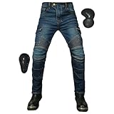 [RENHE] バイクパンツ メンズ ライディングパンツ 春夏秋冬 ライダースパンツ プロテクター付き バイクズボン 伸縮性 レーシングパンツ 耐磨 普段着 ストレート ブルー XLサイズ