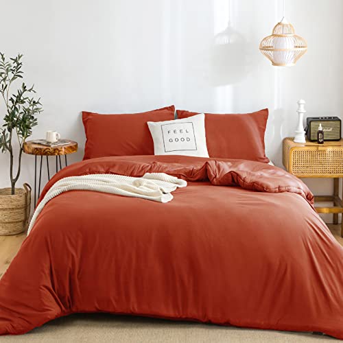 Cottebed Burnt Orange Queen Comforter Sets Clearance Prime, Soft Washed Cotton Lightweight All Season Terracotta Full Sized Bedding Down Alternative Comforters Pillowshams Men Women(Orange,Queen/Full) #TOP11