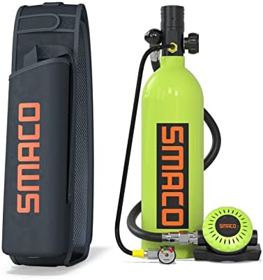 SMACO Mini Scuba Tank 1L Scuba Cylinder Provide 15-20 Minutes Underwater Breathing(No More Than 33 ft) Small Scuba Tank Kit for Shallow Water Diving Underwater Work/As Spare Cylinder, Package A-Green