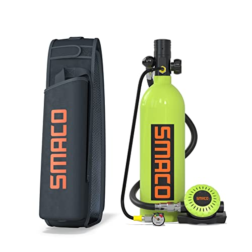 Smaco Mini Scuba Tank 1L Scuba Cylinder Provide 15-20 Minutes Underwater Breathing(No More Than 33 Ft) Small Scuba Tank Kit For Shallow Water Diving Underwater Work/As Spare Cylinder, Package A-Green #TOP17