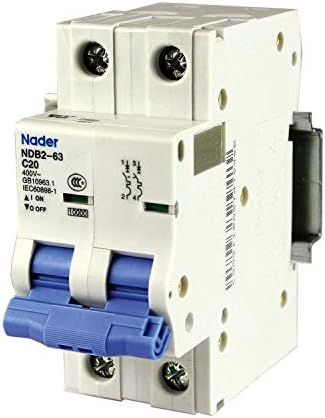 ASI 20 Amp, 2 Pole DIN Rail Mounted Circuit Breaker, C Trip Curve, 240/480V, UL1077, NDB2-63C20-2
