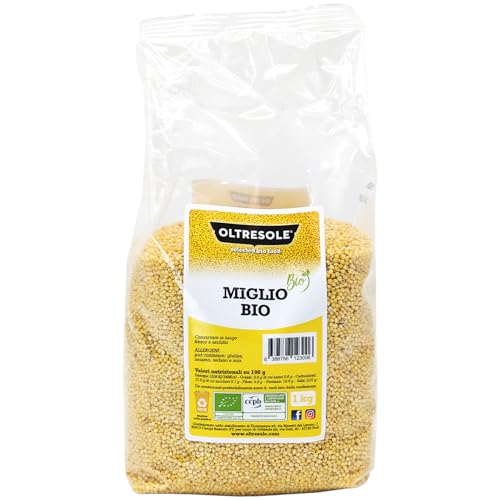 Oltresole, Millet décortiqué biologique 1 kg, Grains biologiques riches en fibres et en minéraux, grains de millet jaune pour l'alimentation, emballage...