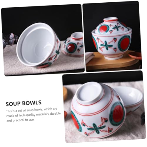 COMPUKAS 日式陶磁器蓋付きスープボウル 釉下彩装飾で美しく耐久性あり 蒸し卵やシチューに 蓋で保温 防虫効果 で食卓を彩る和風食器