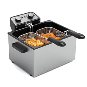 REALONE Electric Deep Fryer with Basket,1750W 5L 21 Cups Stainless Steel Electric Oil Fryer with 3 Frying Baskets, Adjustable Temperature,View Window Lid,Countertop Stainless Steel Body Deep Fryer Pot