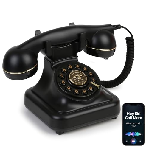 Image of Sangyn Bluetooth Retro Phone with Voice Assistant, Bluetooth Landline Phone Compatible with Android & iOS, Wireless Bluetooth Physical Home Phone Telephone with Volume Control & USB Rechargeable,Black