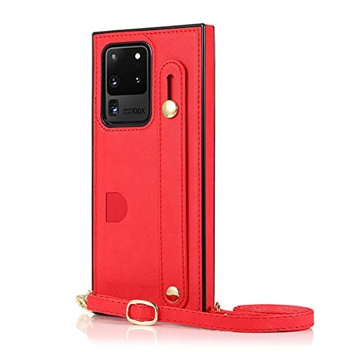Étui en cuir à bandoulière pour Samsung S21 et Galaxy avec fente de rangement couleur rouge