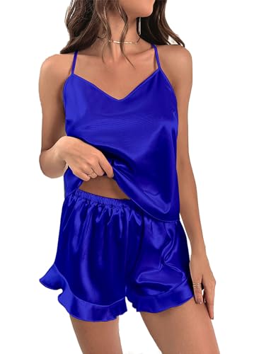 Ensemble pyjama cami shorts en soie d'imitation aspect satiné haut de gamme