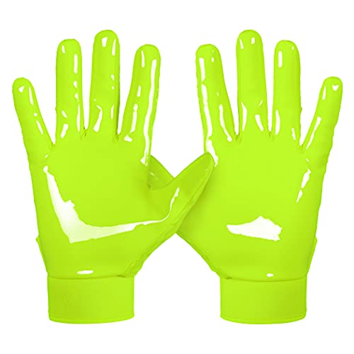 Sleefs Football Receiver Gloves [1 Pair - Large/L] - No Slip, Crazy Sticky Silicone Grip - Youth And Adult Sizes - Safety Yellow #TOP2