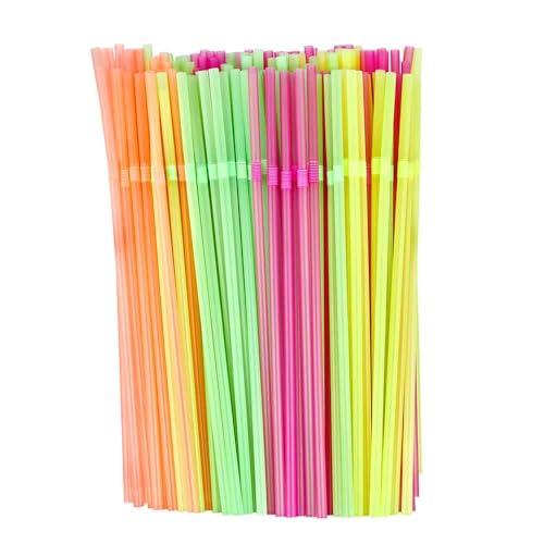 Pitillos flexibles de plástico colores fluorescentes 200 unidades