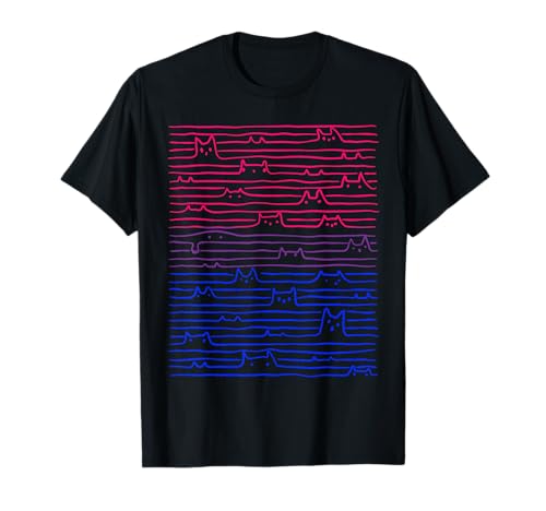 LGBT Bisexual Pride Flag Apparel Bi Pride Cat Line Flagge Bisexuell Damen T-Shirt Schwarz U-Ausschnitt Halbarm Klein EU 3ffd51ca-d0ed-4e35-9313-7170d928566c