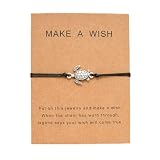 Turtle Bracelet，Make A Wish Bracelet with Matching Card, Adjustable String Relationship Bracelet, Best Friends Bracelet, Ideal Gift Bracelet for Boyfriend Girlfrend Mother Daughter Father and Son