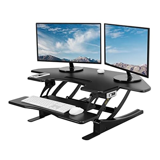VIVO Black Electric Corner Height Adjustable 43 inch Cubicle Standing Desk Converter, Quick Sit to Stand Tabletop Dual Monitor Riser, DESK-V000VCE