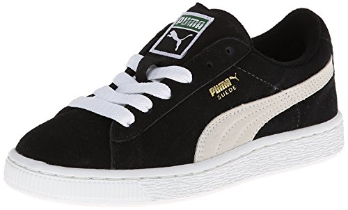 PUMA Suede Junior Sneaker (Little Kid/Big Kid) , Black/White, 2 M US Little Kid