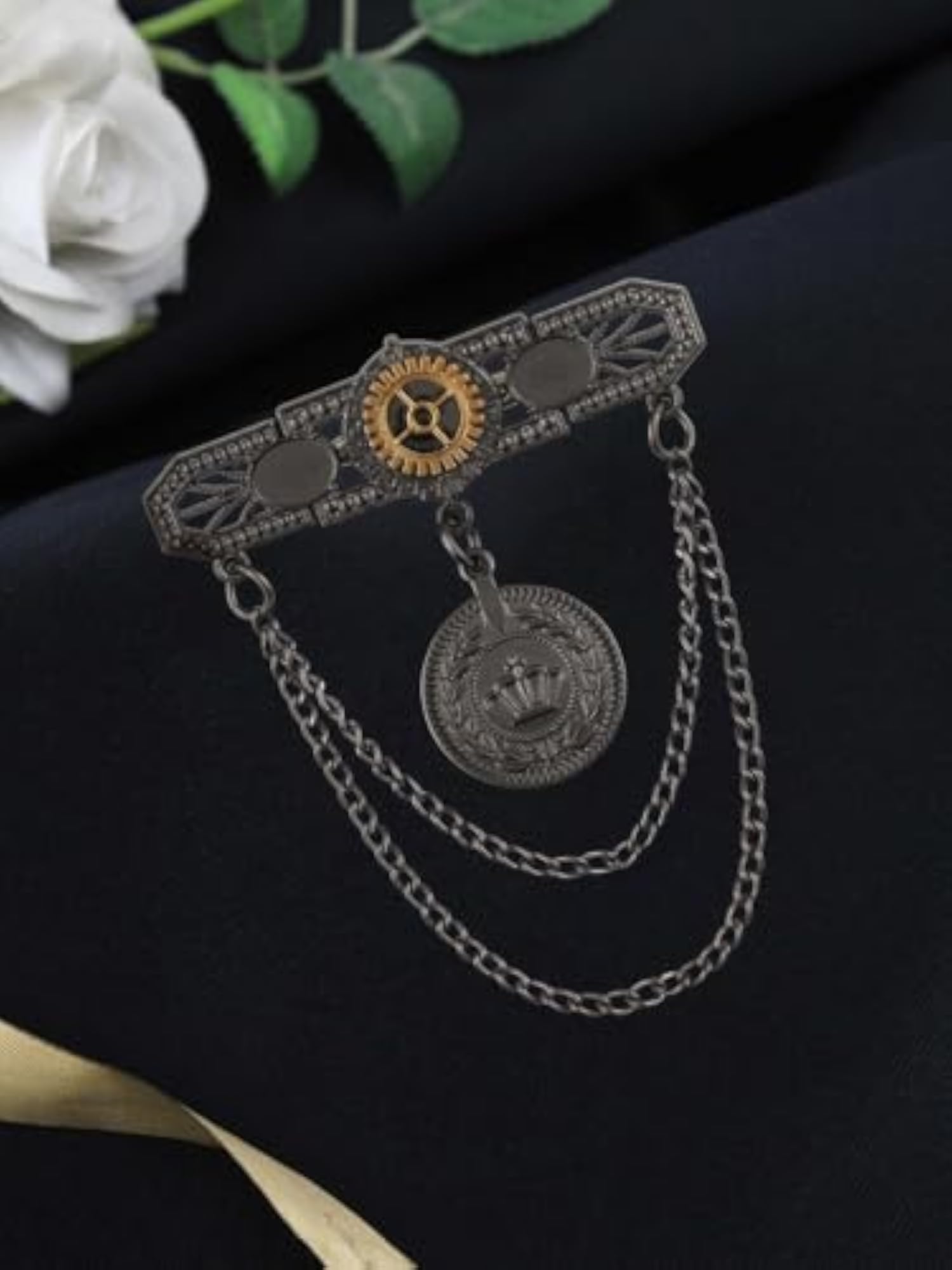 Crown Emblem Gunmetal Colour Brooch for Men