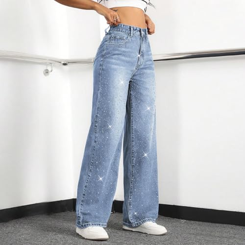 Image of Straight Leg Jeans for Women High Waisted Wide Leg Denim Pants