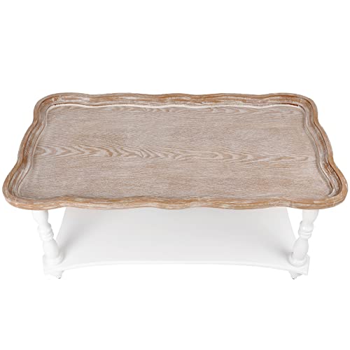 Bekrvio Farmhouse Coffee Table Rustic Wood Coffee Tables For Living Room, 2 Tier Storage Shelf, French Country Modern Rectangle Center Accent Table thumb #8