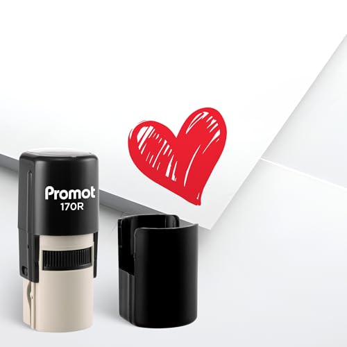Promot Heart Self Inking Stamp - Cute Rubber Stamp for Crafts Cards Planners & Gift Wrapping - Compact Durable Round Stamps with Crisp Impressions (Filled in Heart)