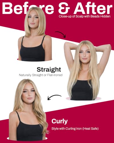 Image of Moresoo Micro Loop Hair Extensions Human Hair, Golden Beige Blonde, 22 Inch