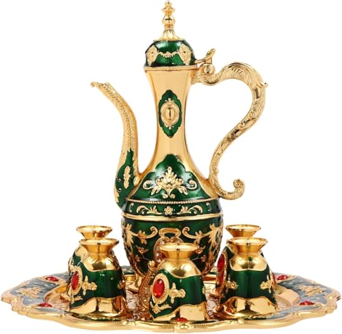 XweiQ Set da tè turco vintage, vassoio e 6 tazze, set da caffè multifunzionale, oro, elegante, di grande capacità, for tè, caffè, vino(Blue)
