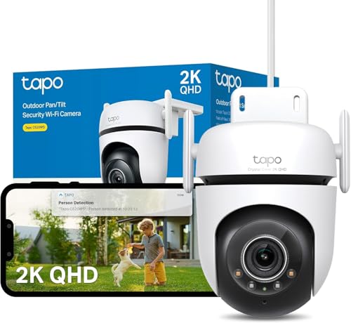 Tapo C520WS2K(4MP) Caméra de Surveillance WiFiextérieur360°,Vision Nocturne Couleur Starlight,Détection de Personne etSuivi de Mouvement,Étanche IP66,Alarme sonore Personnalisable,Via WiFi ouEthernet