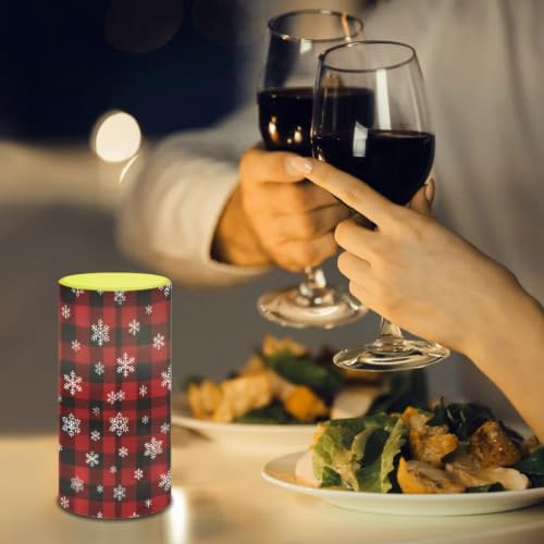 Image of Poceacles Flameless LED Candle Battery Powered Realistic Pillar Candle Decorative Tea Lights for Home Party Indoor Outdoor Christmas Decor, Snowflake Christmas Plaid Red Black