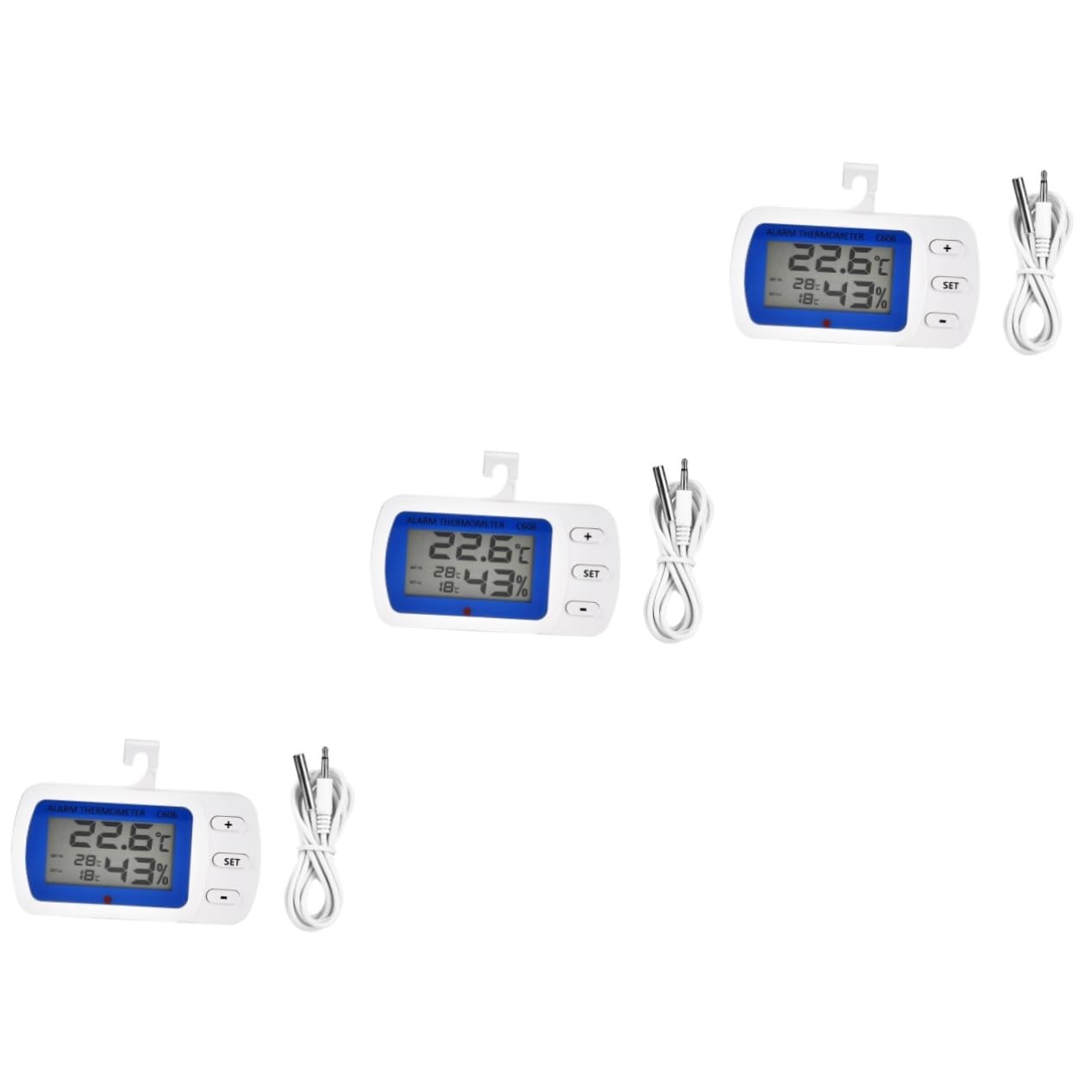 HEMOTON 3piezas Termómetro Digital Refrigerador y Congelador Medidor De Temperatura Interior y Exterior Alarma De Temperatura Alta y Pantalla Lcd y Azul Para Cocinas y Hogar