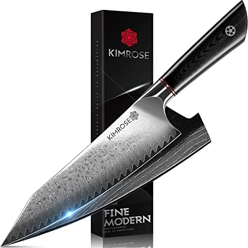 KIMROSE Damascus Chef Knife - 8 inch - 67 Layers Alloy Steel - Black G10 Handle - Wooden Magnetic Sheath - Razor Sharp Kitchen Knife - 10Cr15CoMoV Cutting Core - K-ONE Series