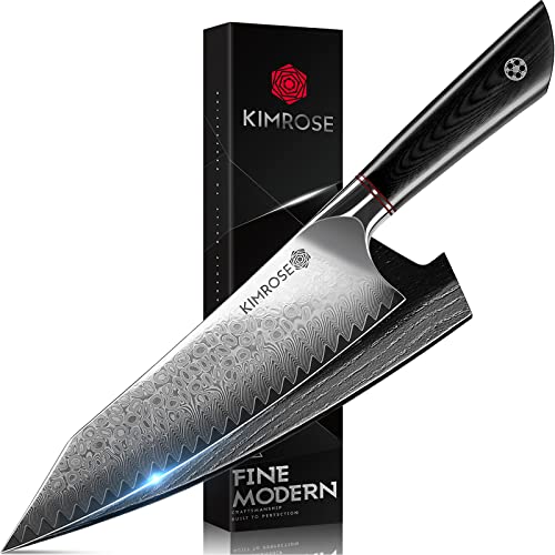 Kimrose Damascus Chef Knife - 8 Inch - 67 Layers Alloy Steel - Black G10 Handle - Wooden Magnetic Sheath - Razor Sharp Kitchen Knife - 10Cr15Comov Cutting Core - K-One Series #TOP4