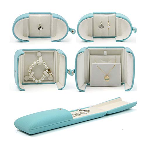 Moares - Scatole regalo per gioielli in velluto, doppia apertura, per collane, bracciali, gioielli, per proposte di fidanzamento, matrimonio, compleanno, anniversario, scatola per collane ciano