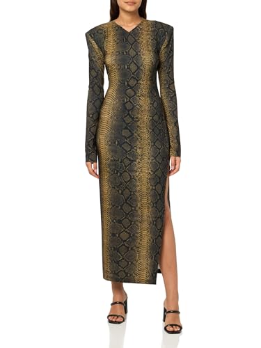 Image of Norma Kamali Long Sleeve Shoulder Pad Side Slit Gown