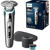 Philips Shaver Series 9000 Electric Shaver with Quick Clean Pod + Travel Pouch, Pressure Guard sensor, Dual SteelPrecision blades, 360-D Flexing heads, Chrome, S9985/50