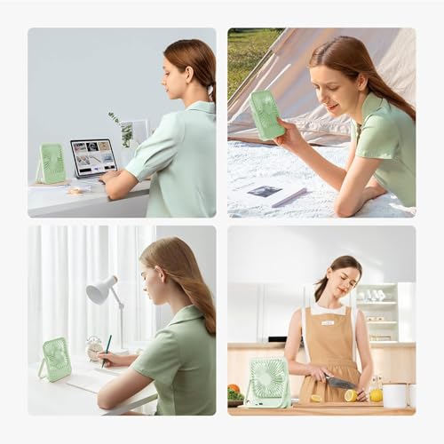 Image of JISULIFE Desk Fan Battery Rechargeable, 4500mAh 180Foldable Portable Personal Fan, 4 Speeds Adjustable Long Battery-life for Home Office Travel Outdoor Gifts for Women Men-Green
