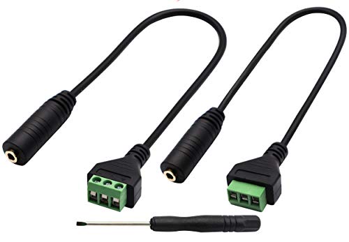 zdyCGTime 3.5mm Screw Terminal Block Cable,3.5mm (1/8inch) female Stereo Audio Female to 3 Pin/Way Female Bolt Screw AV Headphone Type Adapter Cable.(30CM/2Packs)