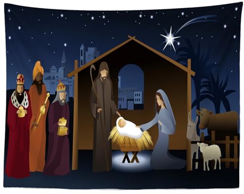 Naissance de Jésus fond tissu Noël décoration crèche étoile Bethléem