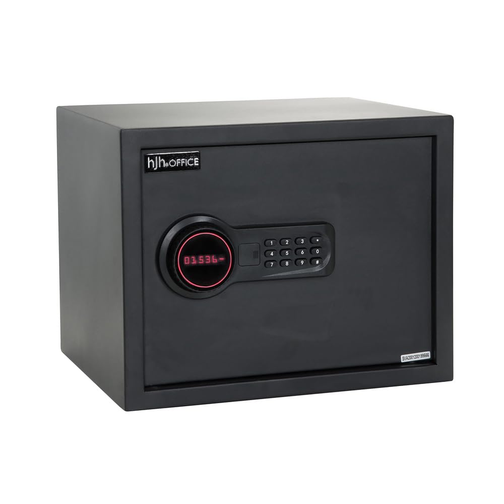 hjh OFFICE Cassaforte con serratura a combinazione 27 L SAFE COMPACT in acciaio nero, 30 x 38 x 30 cm, 830037