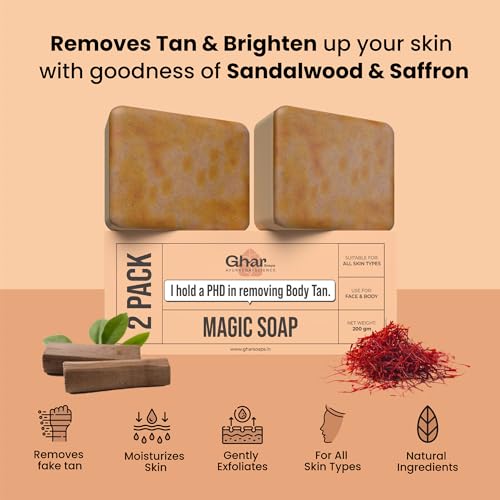 Ghar Soaps Sandalwood & Saffron Magic Soaps For Bath (100 Gms Pack Of 2) | Paraben Free | Chandan & Kesar Bath Soap | Handmade Soaps For Glowing | Skin Brightening Soap For Men & Women (Image - 2)
