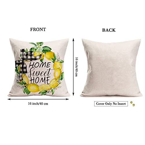Yameeta Summer Lemon Outdoor Throw Pillow Covers 16X16 Inch Home Sweet Home Decorative Couch Pillow Covers Plaid Buffalo Yellow Green Farmhouse Cushion Cases With Zipper For Sofa Bed Decor Set Of 4 #TOP5