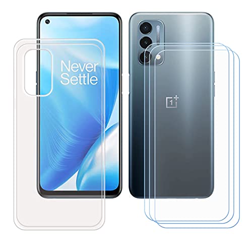 FZZSZS Case for OnePlus Nord N200 5G + 3 Pack Tempered Glass Screen Protector Protective Film,Slim Transparent Soft Gel TPU Silicone Protection Case Cover for OnePlus Nord N200 5G (6.49