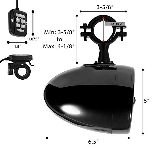 Gohawk As5-X All-In-One 600W Built-In Amplifier 5 In. Full Range Waterproof Bluetooth Atv Rzr Utv Stereo Speakers Audio Amp System Aux Usb, 1.5 To 2" Rollcage Bar Polaris 4 Wheeler Can-Am #TOP4