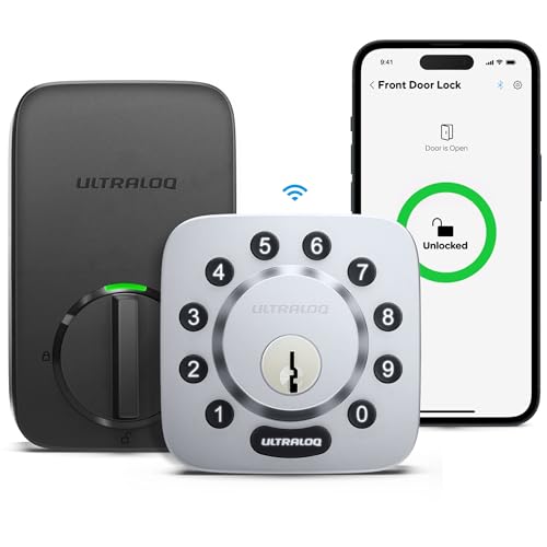 ULTRALOQ U-Bolt WiFi Smart Lock with Door Sensor, 5-in-1 Keyless Entry Door Lock with WiFi, Bluetooth, App Remote Control, Keypad, Auto Unlock, Smart Deadbolt for Front Door, IP65, 8 Months Battery