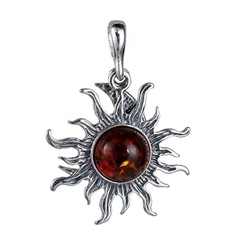 BALTICANA JEWELRY Pendentif Soleil et Croissant de Lune en Argent Sterling et Ambre de la Baltique