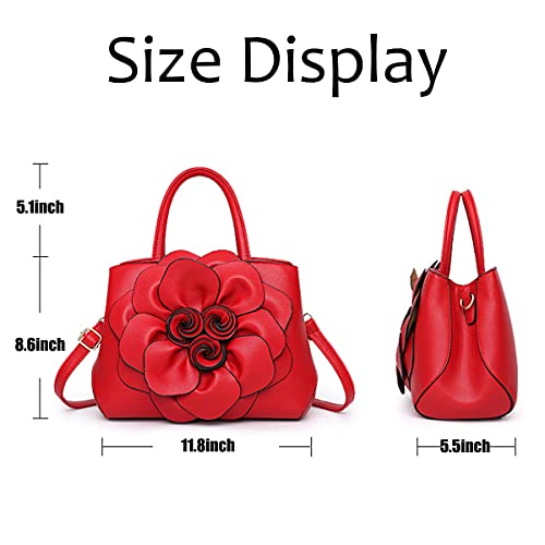 Womens PU Leather Handbags Purses Top-handle Totes Satchel Shoulder Bag for Ladies with Big flower4