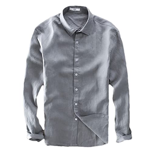 Chemise en lin hommes haut de gamme Disimlarl : vêtement gris élégant 3XL