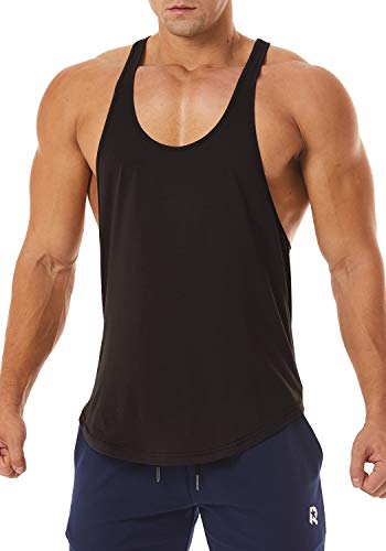 ROWILUX Men's Workout Quick Dry Soft Gym Bodybuilding Stringer Tank Tops (Black,XL)